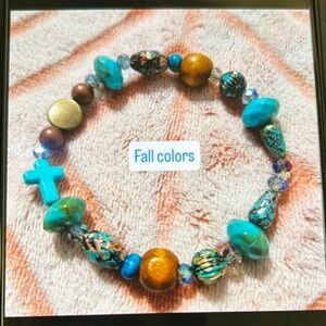 Multicolor Shades of Blue Beaded Bracelet with Cross Charm